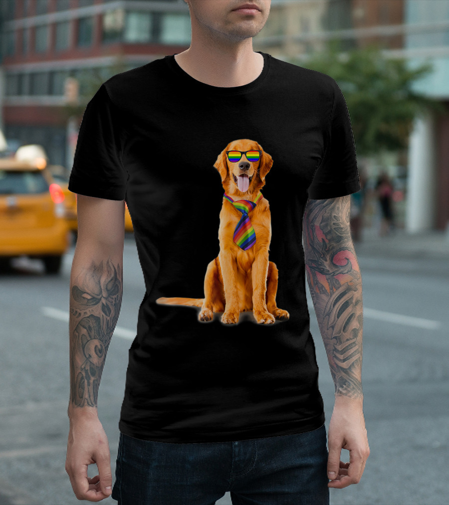 Labrador With Rainbow Glasses And Tie Support Dog T-Shirt