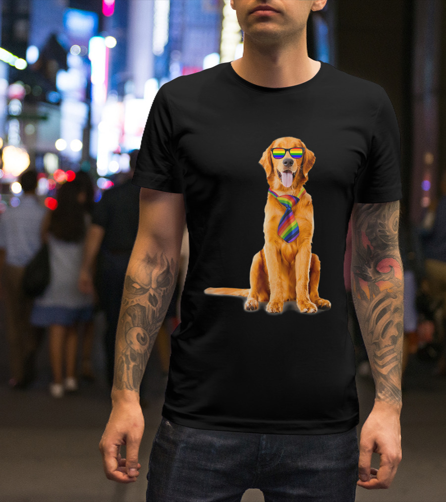 Labrador With Rainbow Glasses And Tie Support Dog T-Shirt