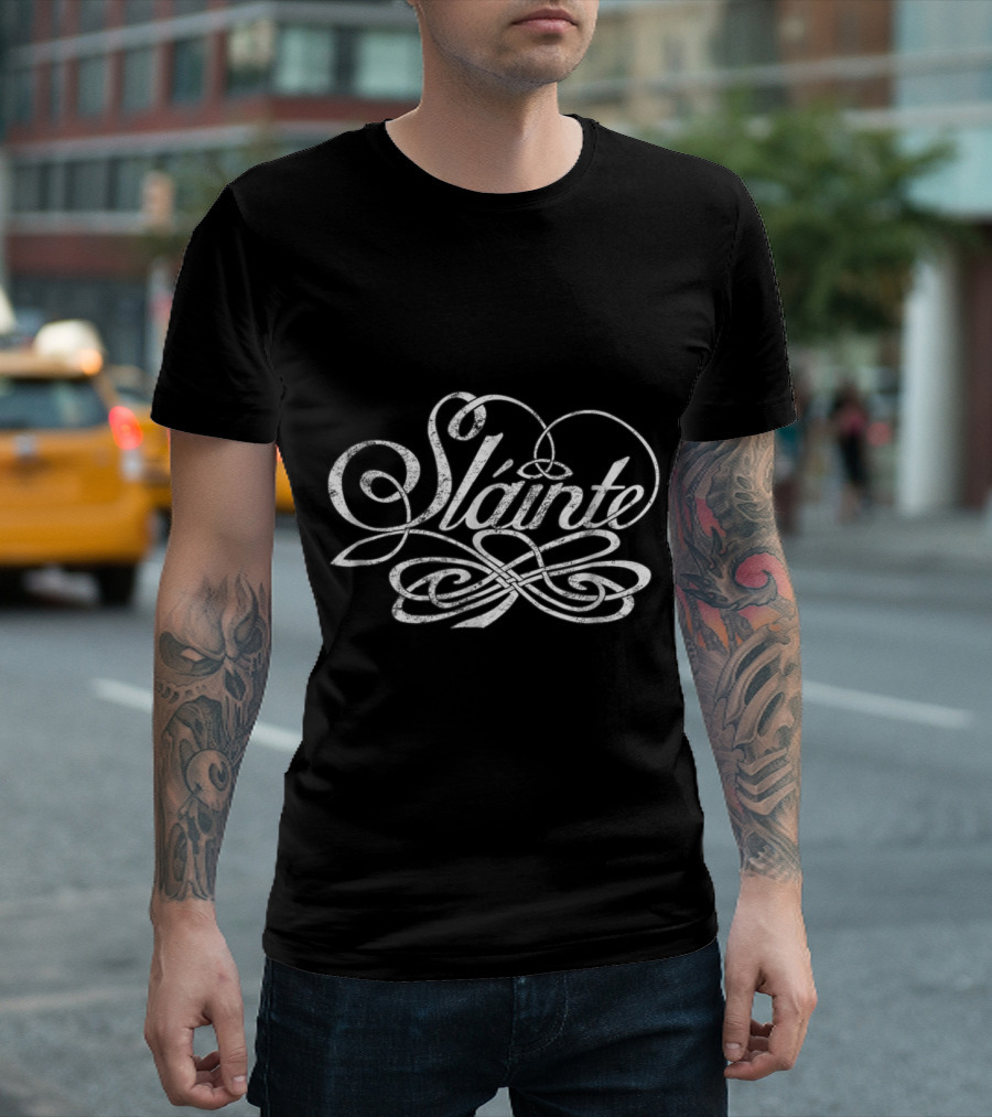 Slainte Irish Toast Celtic Knot Calligraphy T-Shirt