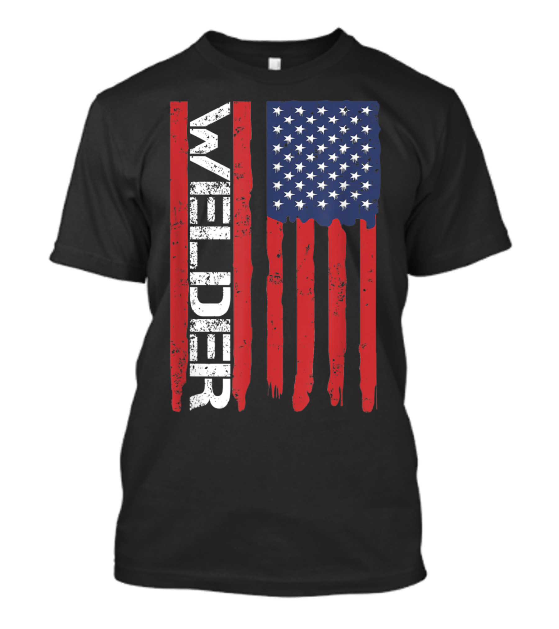 Welder American Flag Vertical Text And Stars Stripes T-Shirt