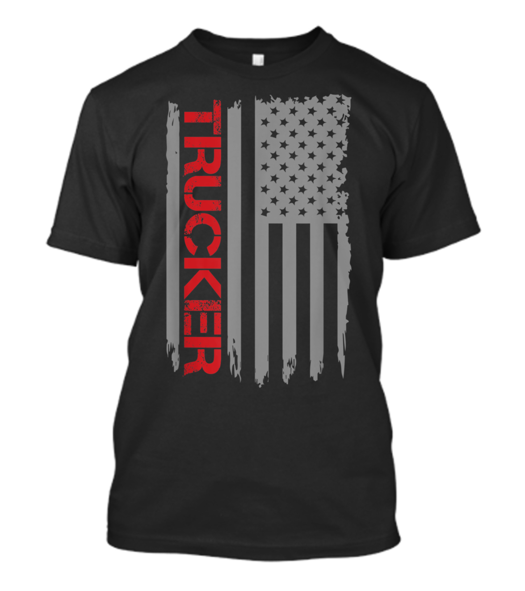 Trucker Vertical Red Text With Distressed American Flag T-Shirt