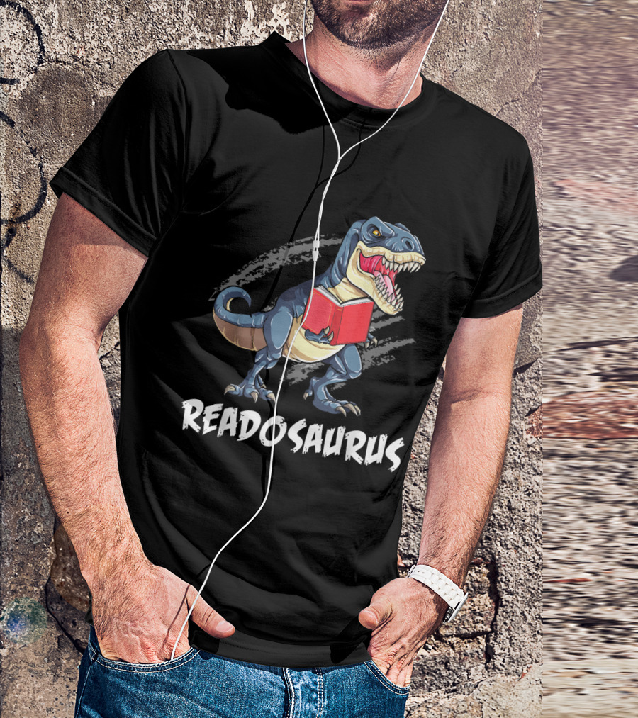 Readosaurus Cartoon Dinosaur Reading Comic Books T-Shirt