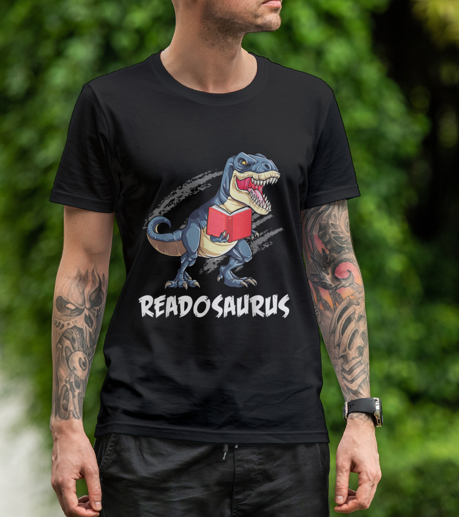 Readosaurus Cartoon Dinosaur Reading Comic Books T-Shirt