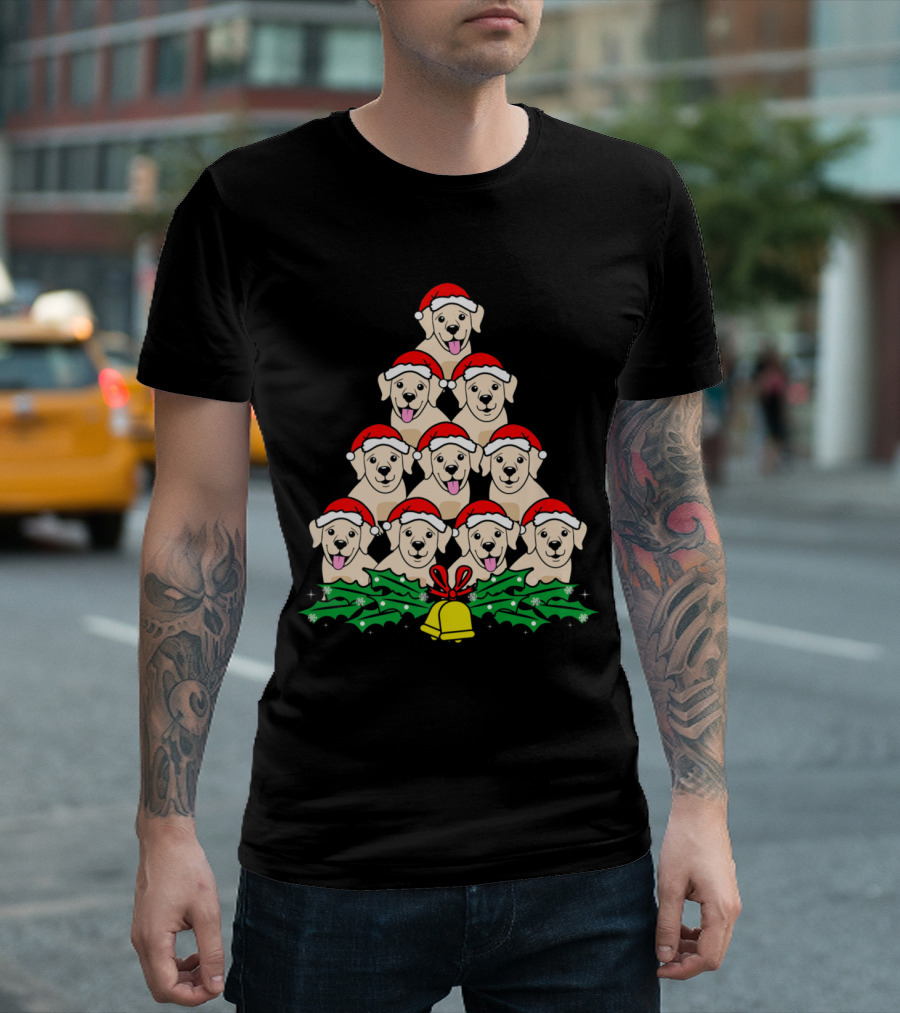Labrador Retriever Christmas Tree Santa Hat Dog with Holly and Bell Holiday T-Shirt