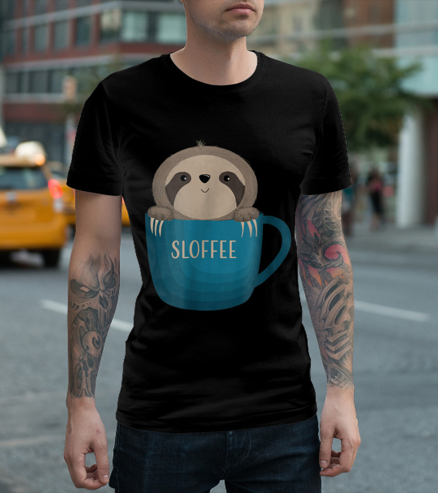 Sloffee Adorable Sloth in Blue Coffee Mug T-Shirt