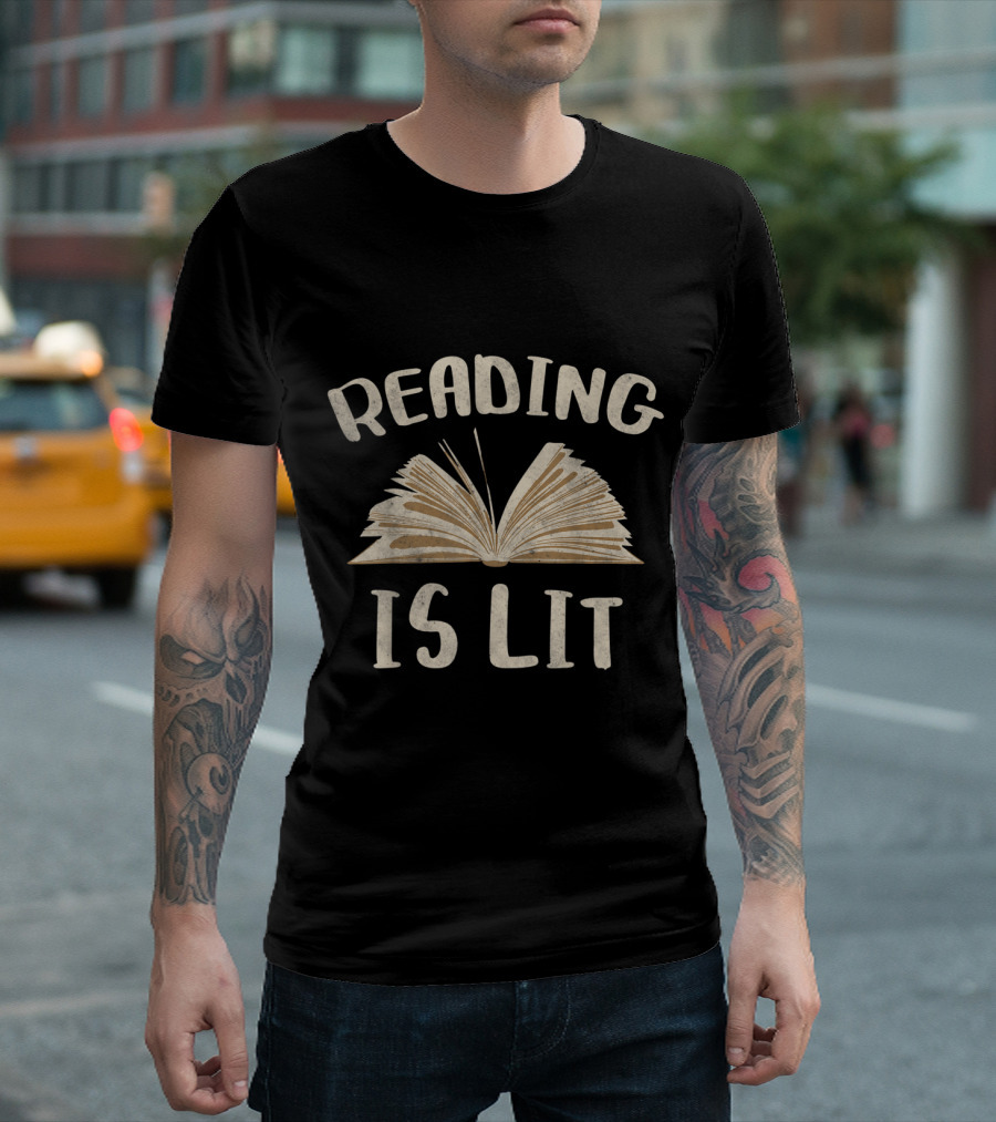 Reading Is Lit Open Book Typography T-Shirt