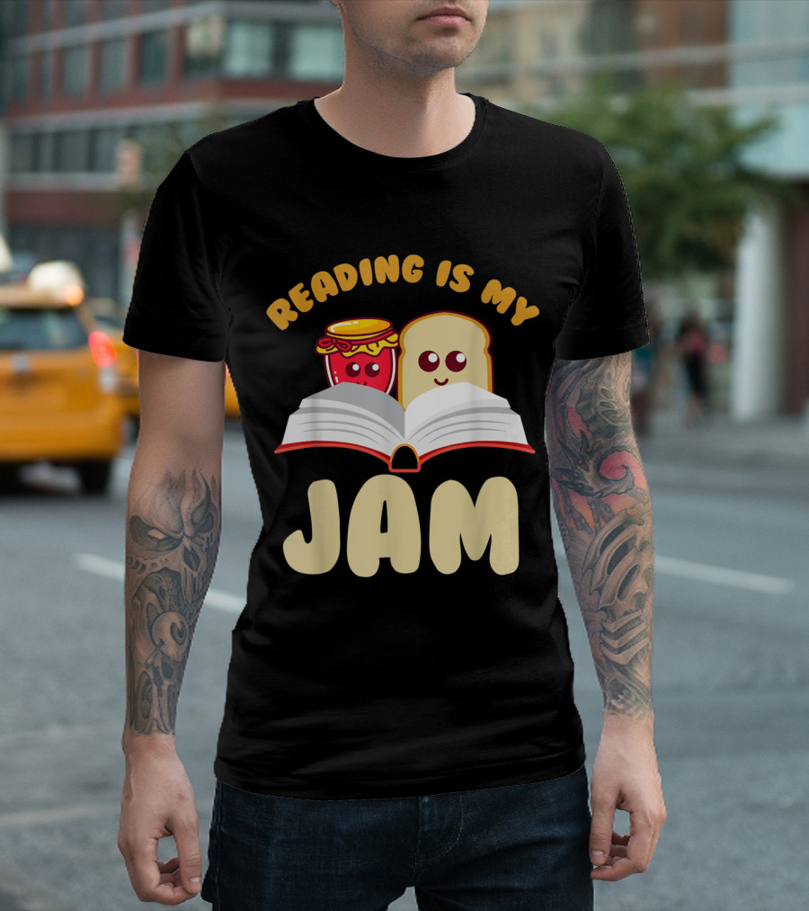 Reading Is My Jam With Cute Jam And Bread Characters Open Book T-Shirt