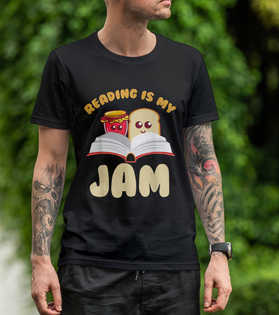 Reading Is My Jam With Cute Jam And Bread Characters Open Book T-Shirt