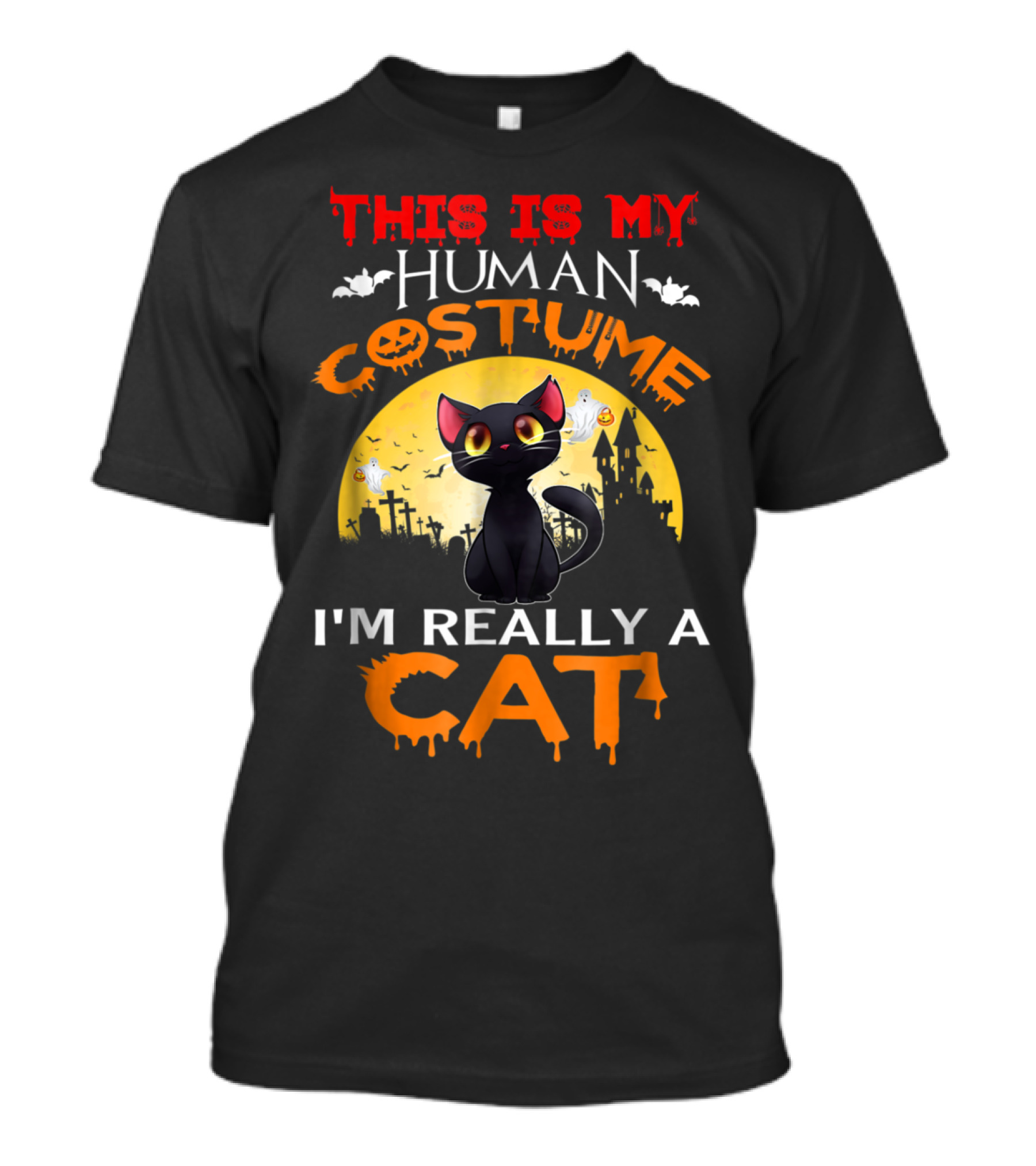This Is My Human Costume With Black Cat And Halloween Theme I'm Really A Cat T-Shirt