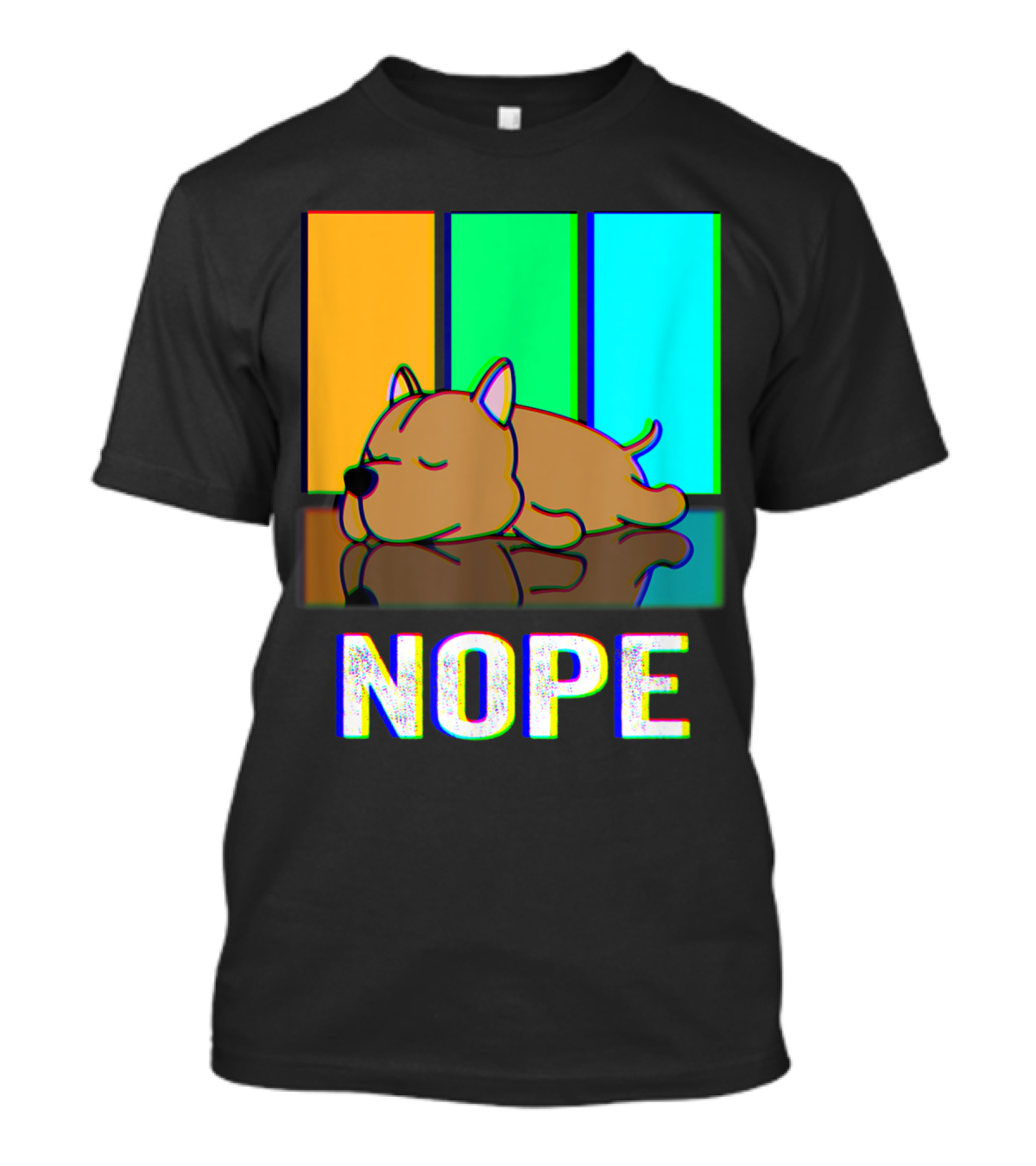 Nope Pitbull Sleeping With Colorful Stripes Background T-Shirt