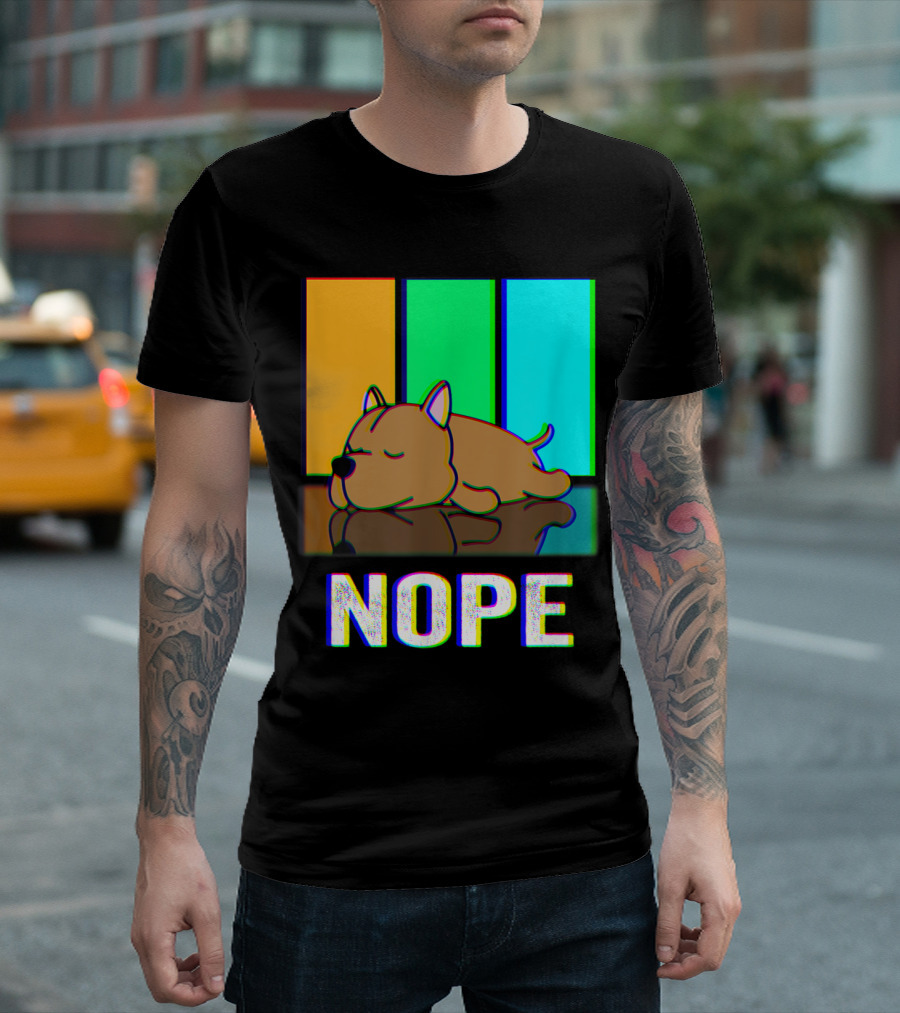 Nope Pitbull Sleeping With Colorful Stripes Background T-Shirt