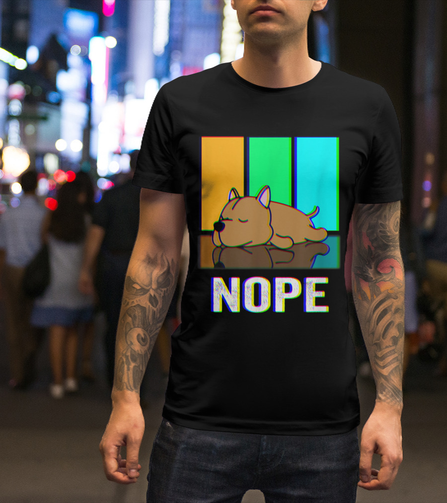 Nope Pitbull Sleeping With Colorful Stripes Background T-Shirt