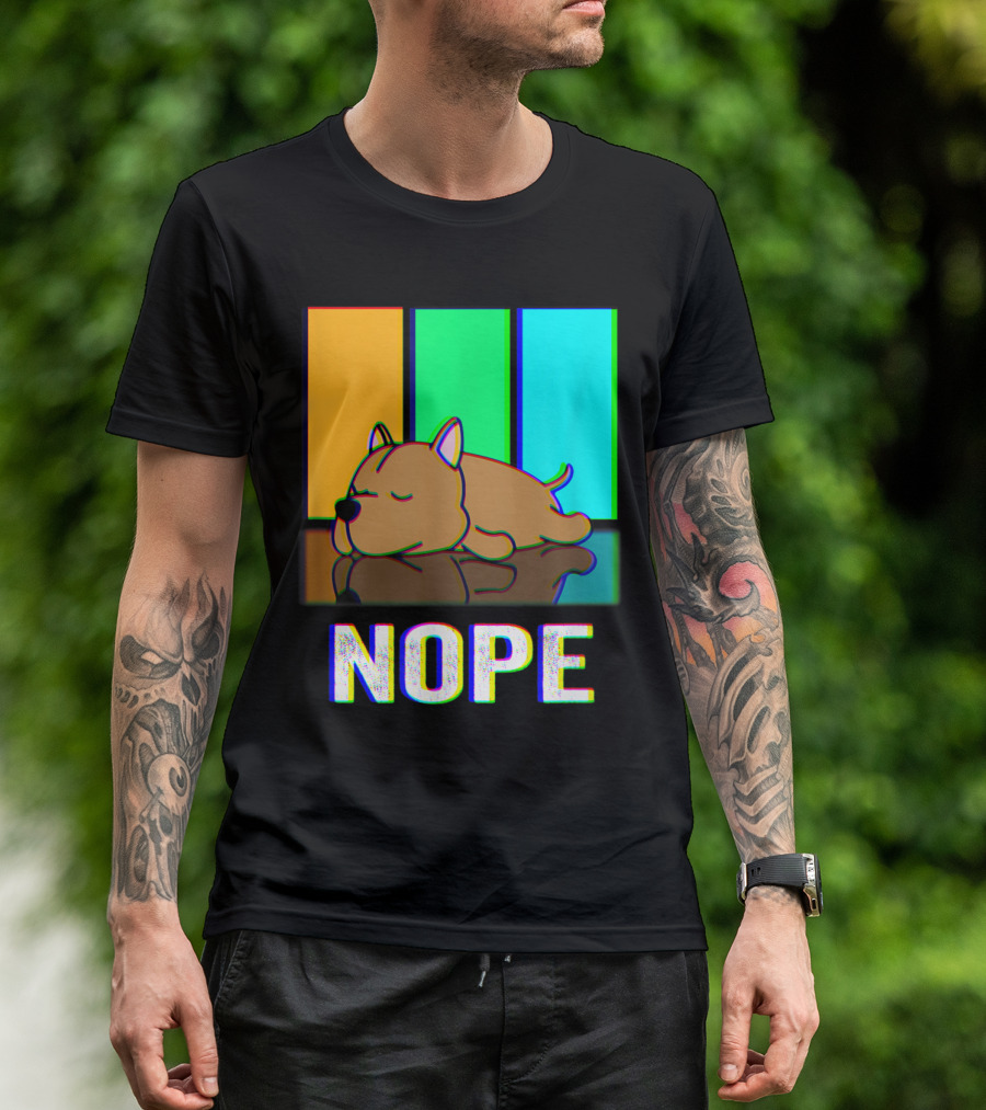 Nope Pitbull Sleeping With Colorful Stripes Background T-Shirt