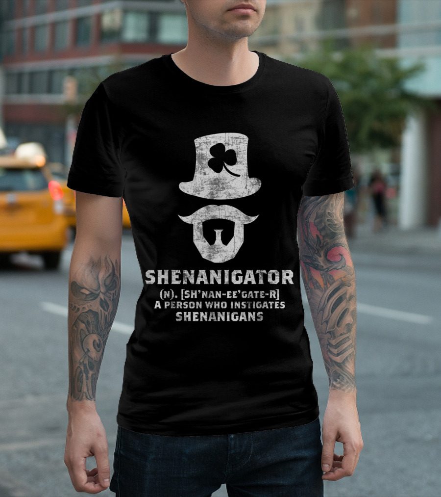 Shenanigator Funny St. Patricks Definition A Person Who Instigates Shenanigans Hat and Beard T-Shirt