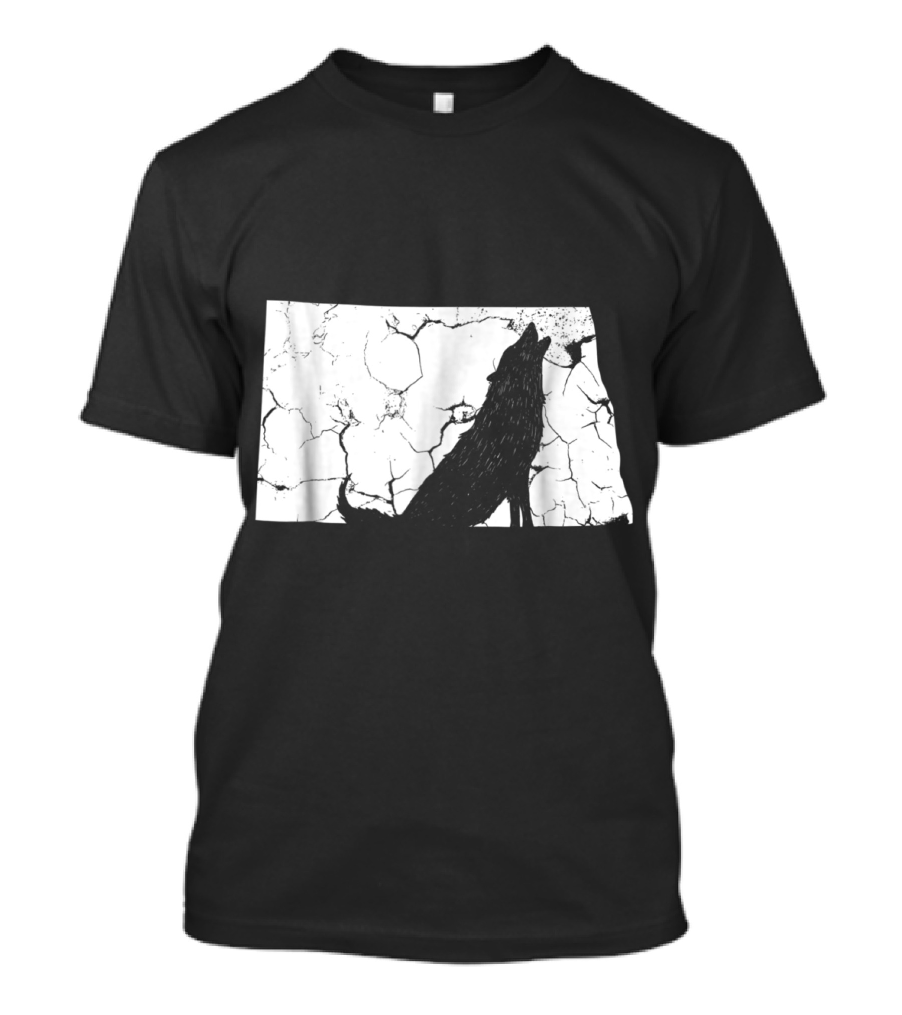 North Dakota Coyote Silhouette Against Cracked Texture Background T-Shirt