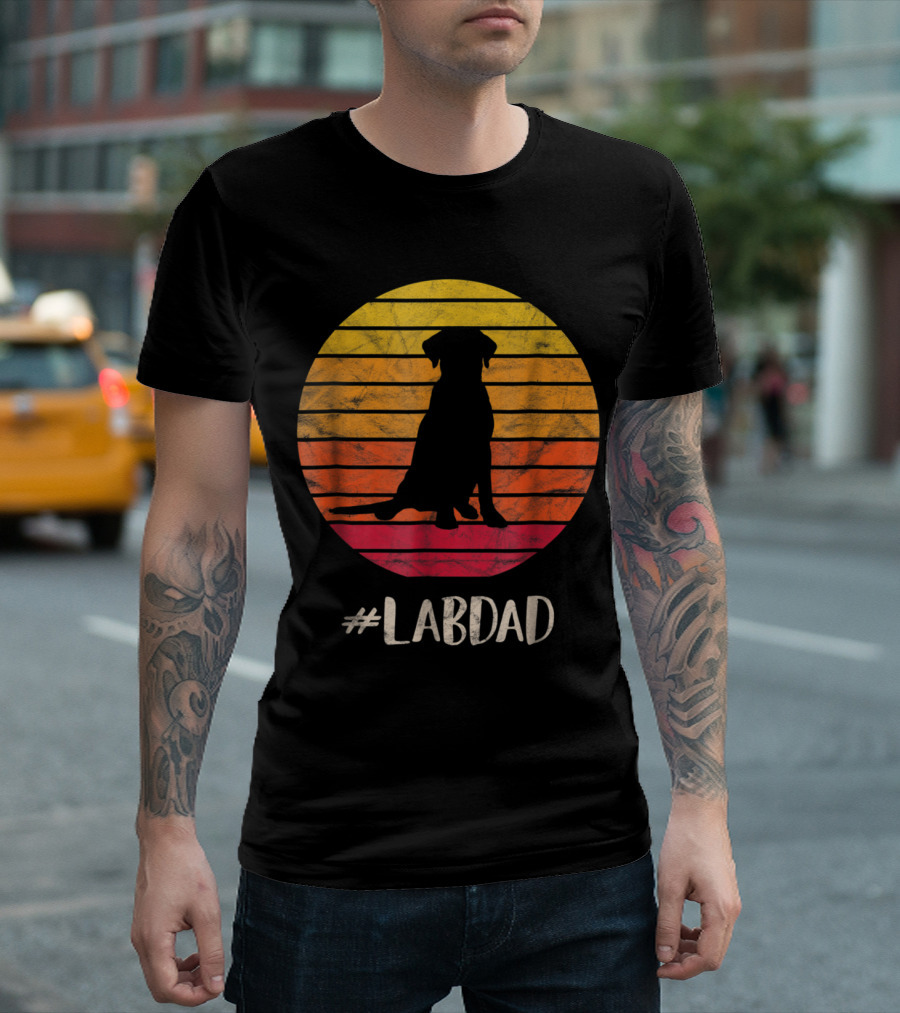 LABDAD Vintage Silhouette Labrador Retriever Distressed Sunset T-Shirt