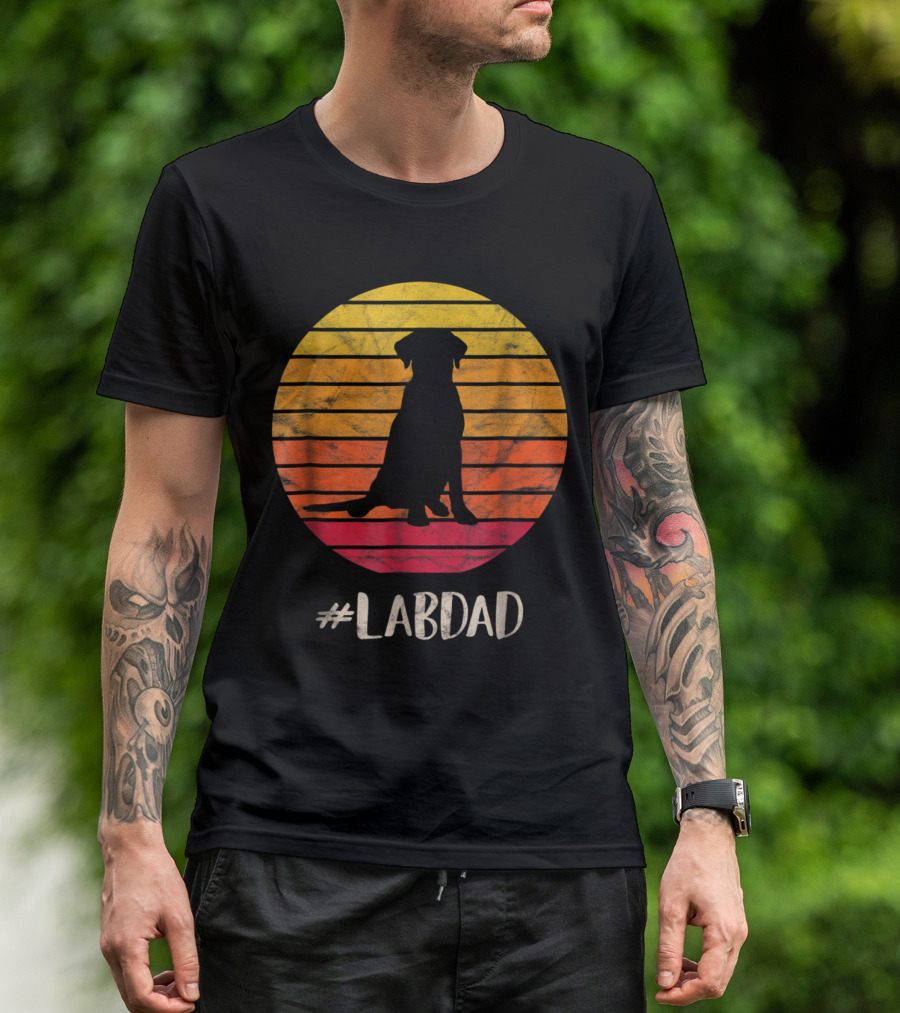 LABDAD Vintage Silhouette Labrador Retriever Distressed Sunset T-Shirt