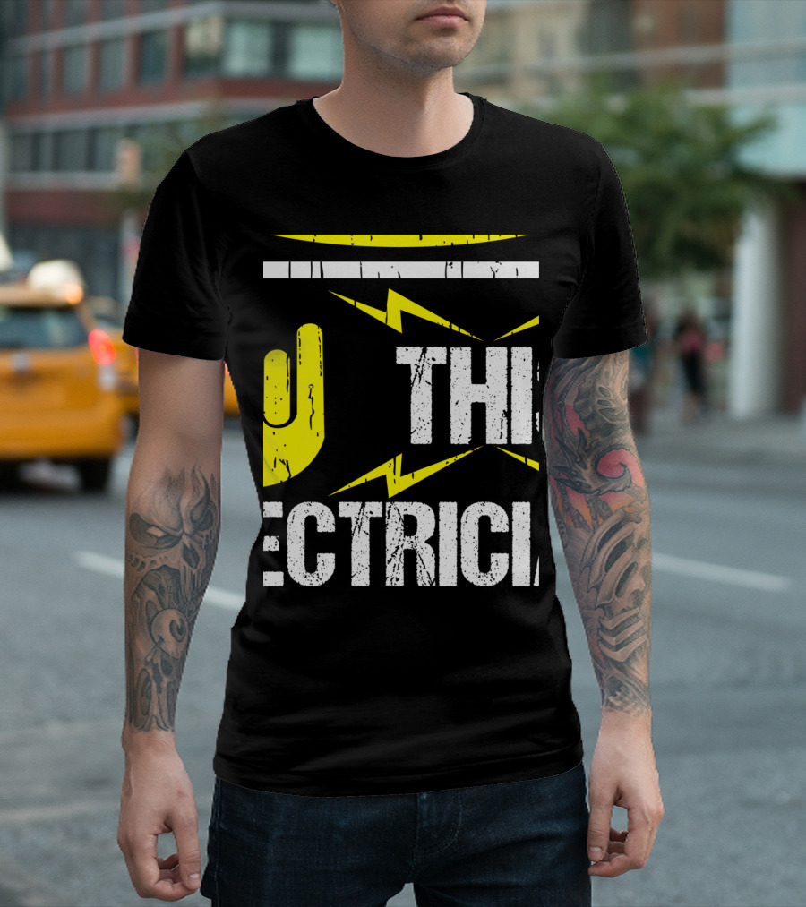 Warning May Shock You Funny Electrician Hand Gesture Lightning Bolt T-Shirt