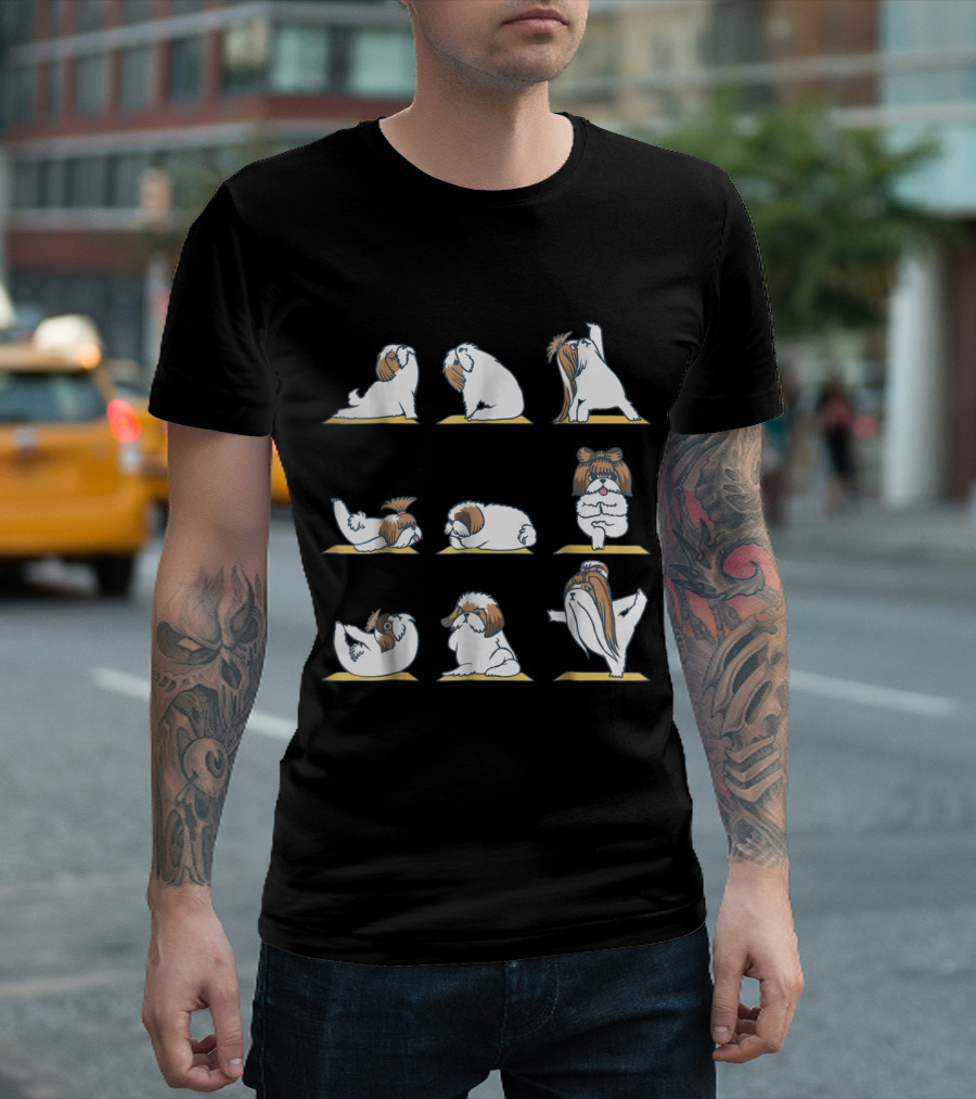 Shih Tzu Cute Yoga Poses Asana Meditation Sequence T-Shirt