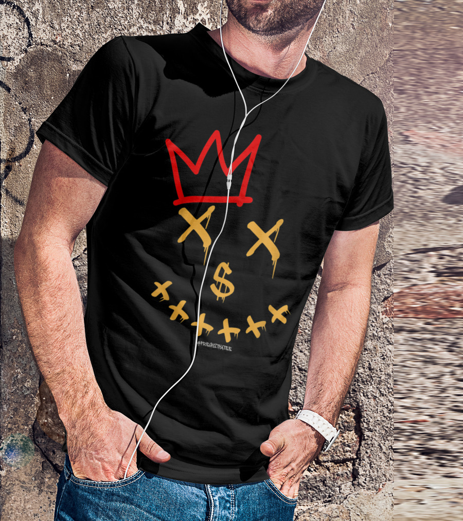 Streetwear Dollar Skull With Crown Graphic Fresh Bred Central Jordan 14 Reverse T-Shirt