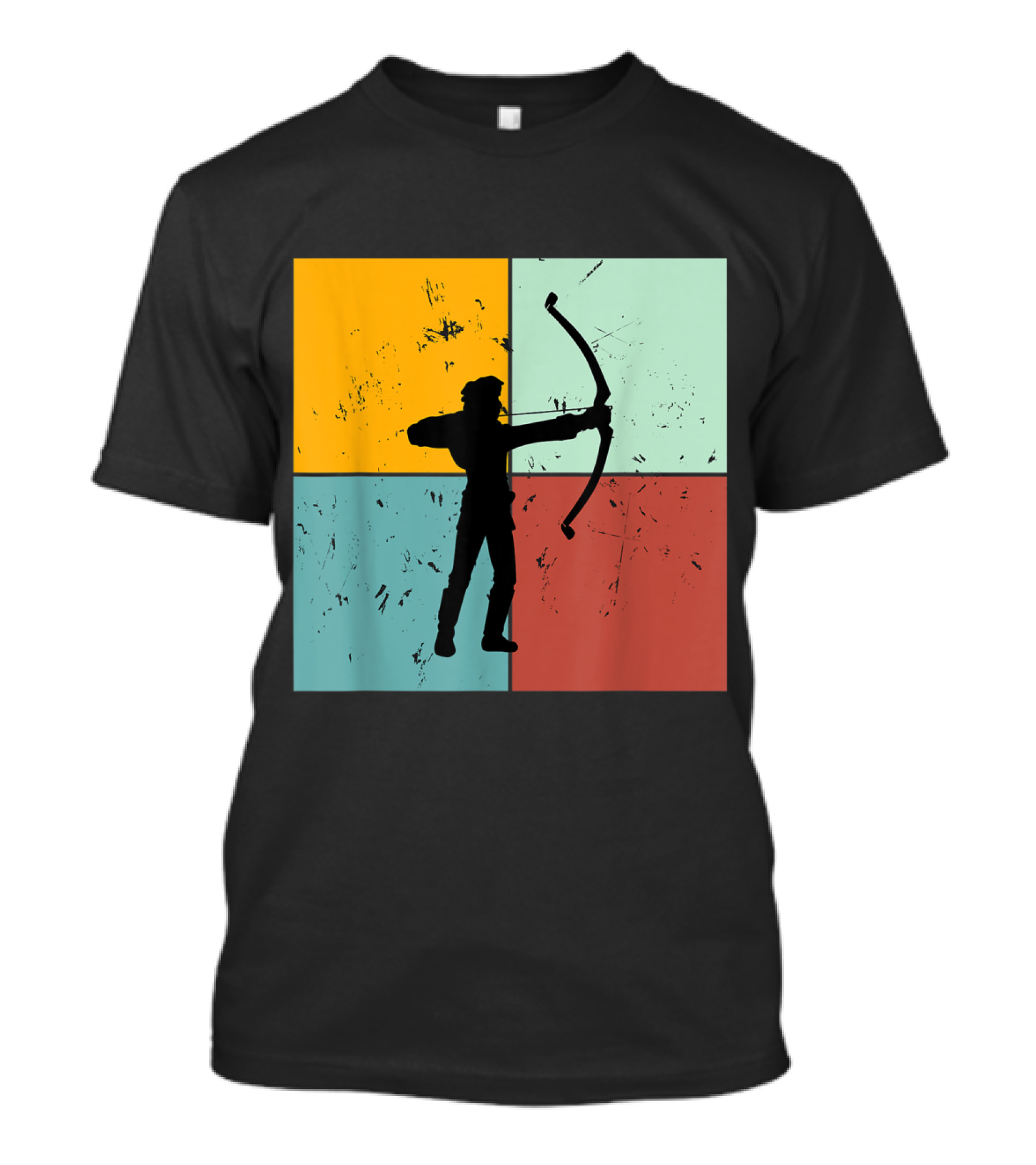 Archer Silhouette Shoot Aim Bow Archery Art On Color Block Background T-Shirt