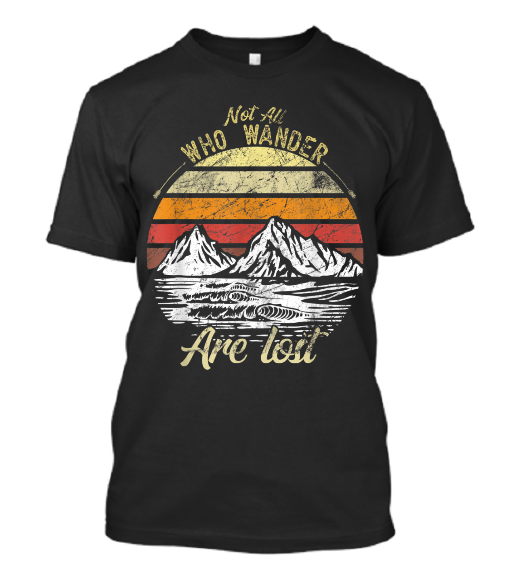 Not All Who Wander Are Lost Vintage Mountain Sunset Adventure T-Shirt