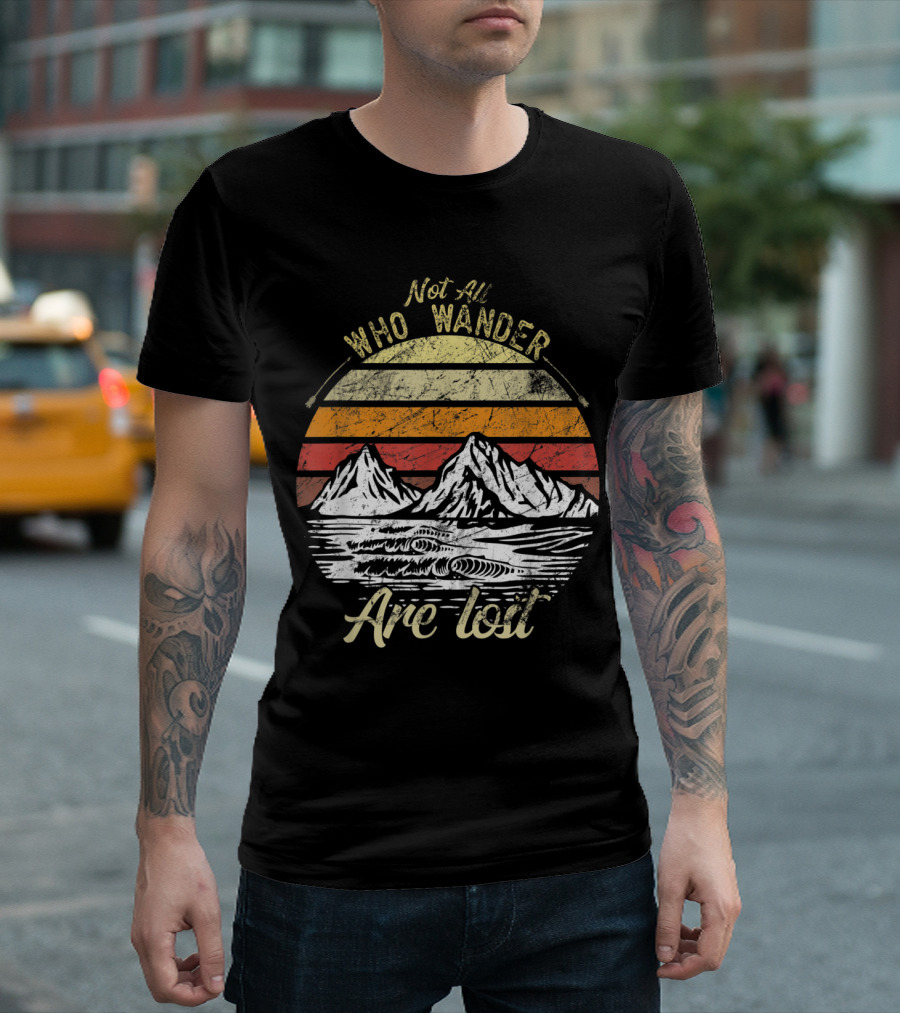 Not All Who Wander Are Lost Vintage Mountain Sunset Adventure T-Shirt