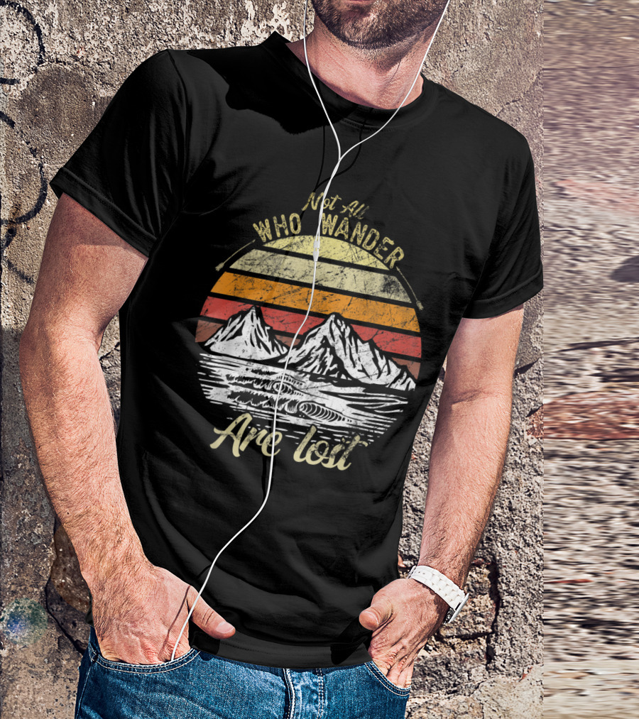 Not All Who Wander Are Lost Vintage Mountain Sunset Adventure T-Shirt
