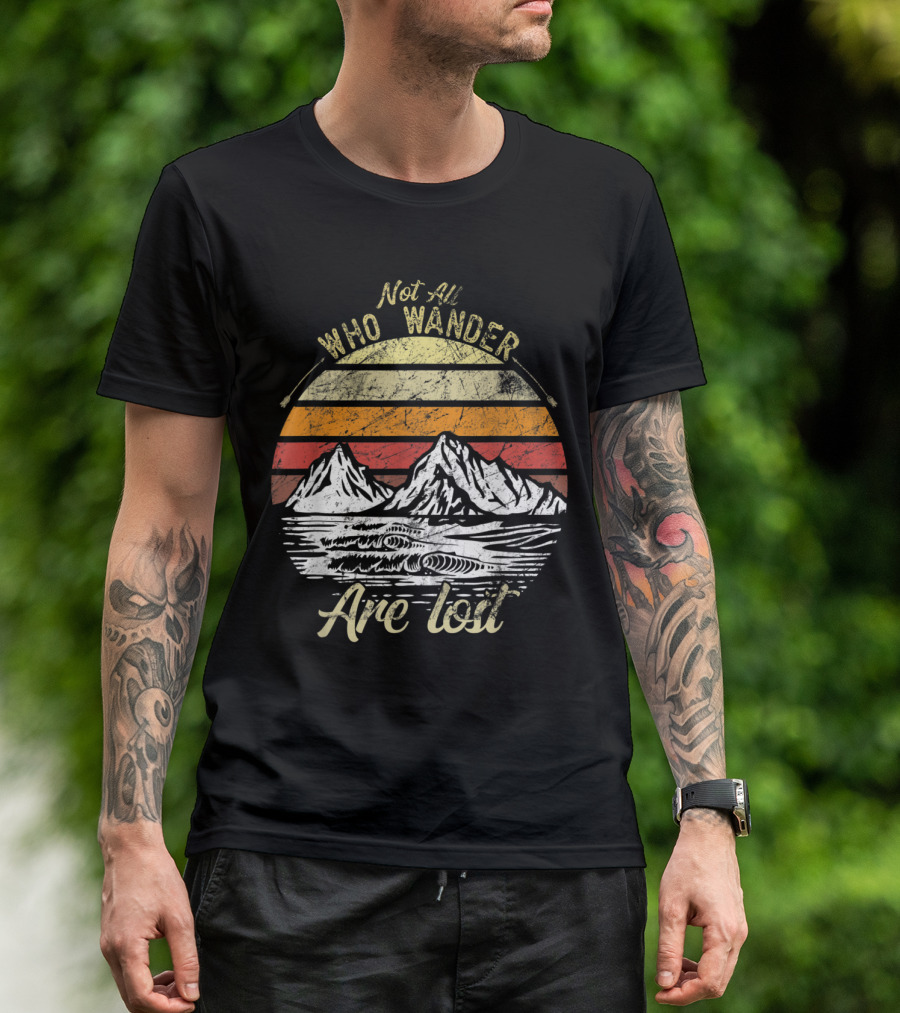 Not All Who Wander Are Lost Vintage Mountain Sunset Adventure T-Shirt