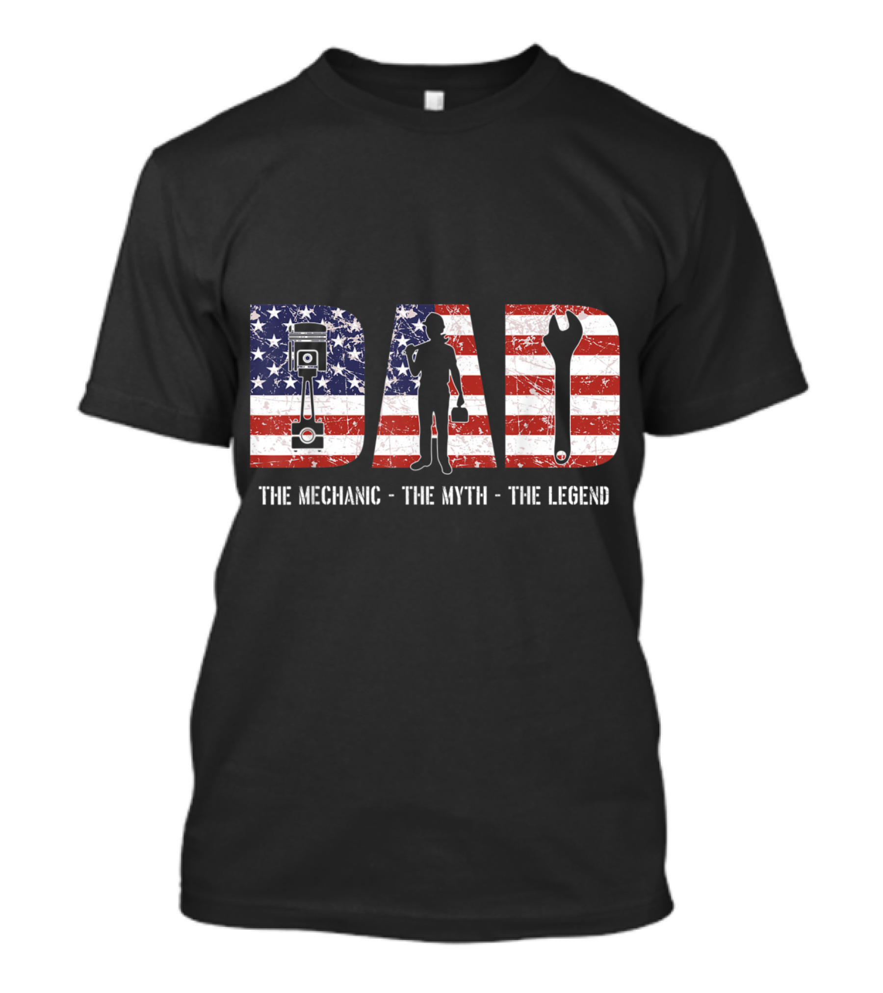 Dad Mechanic Myth Legend American Flag Wrench Engine T-Shirt
