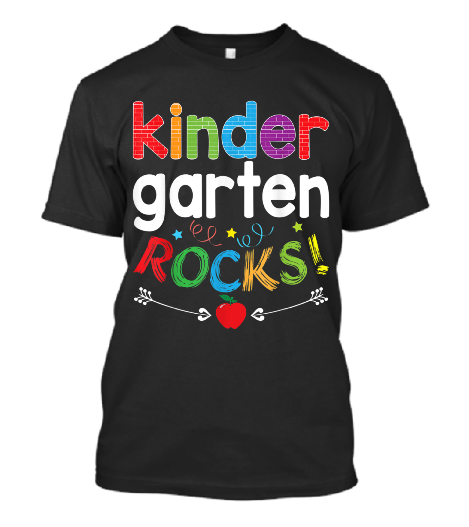 Kindergarten Rocks Colorful Text With Apple And Stars T-Shirt