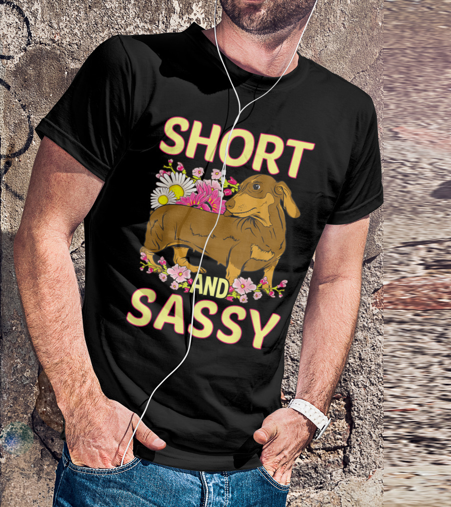 Short And Sassy Dachshund Surrounded By Cute Flowers T-Shirt