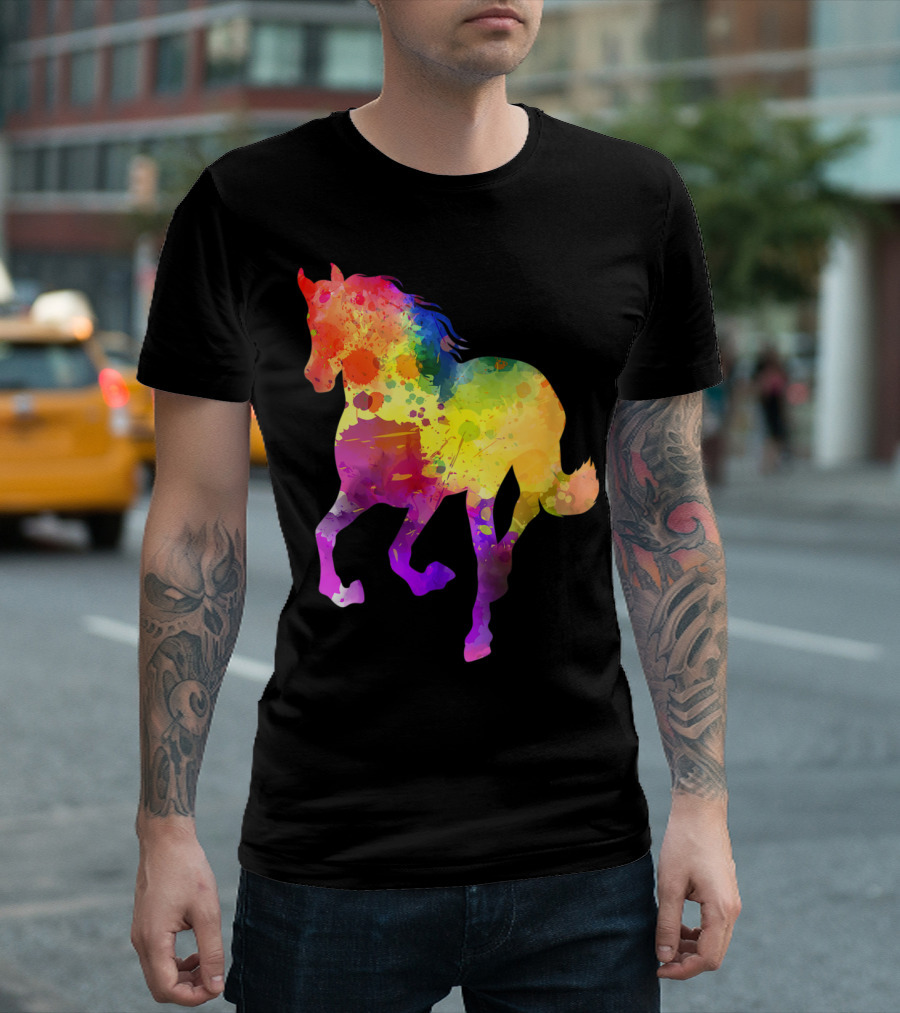 Watercolor Splash Horse Rainbow Love T-Shirt