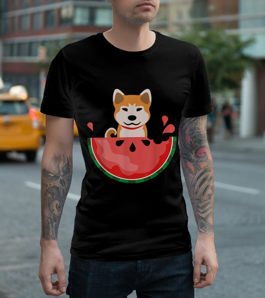 Akita Dog with Watermelon Slice Summer Fun T-Shirt