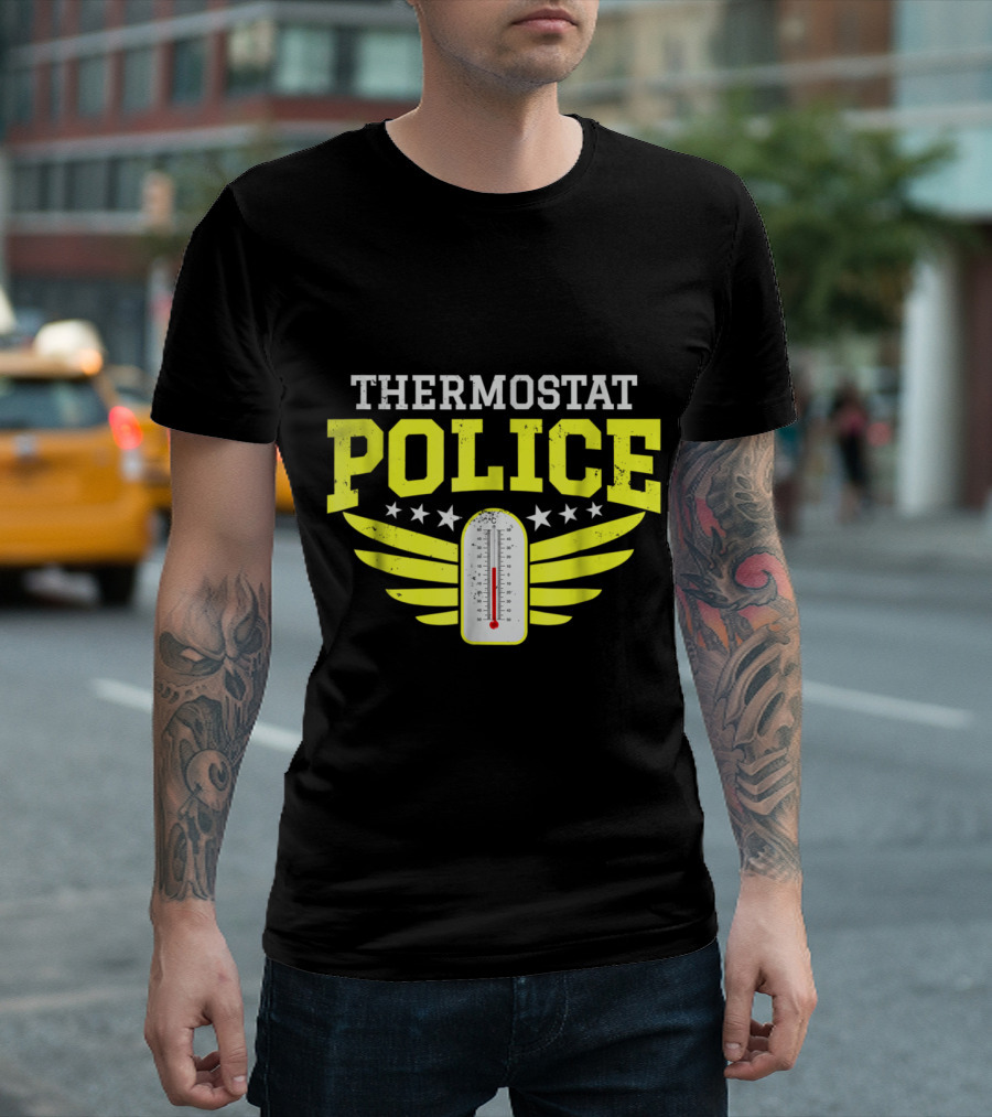 Thermostat Police Winged Thermometer Stars Humor T-Shirt