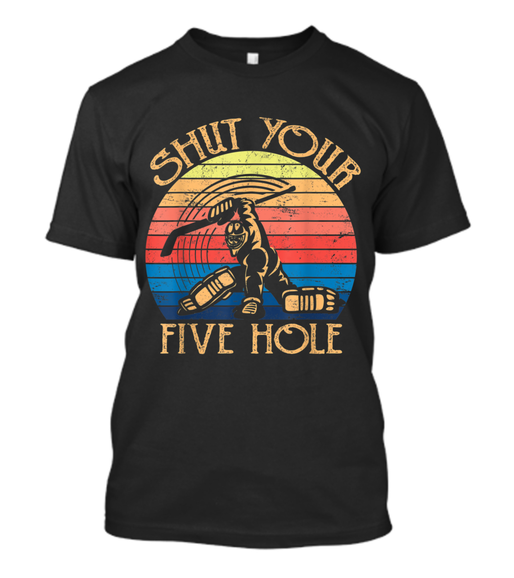 Shut Your Five Hole Retro Hockey Goalie Vintage Stripes T-Shirt