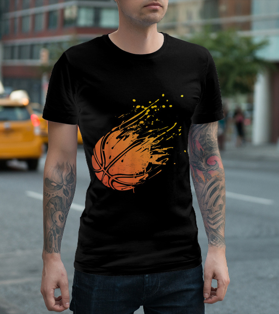 Dynamic Fireball Basketball Silhouette Burst T-Shirt