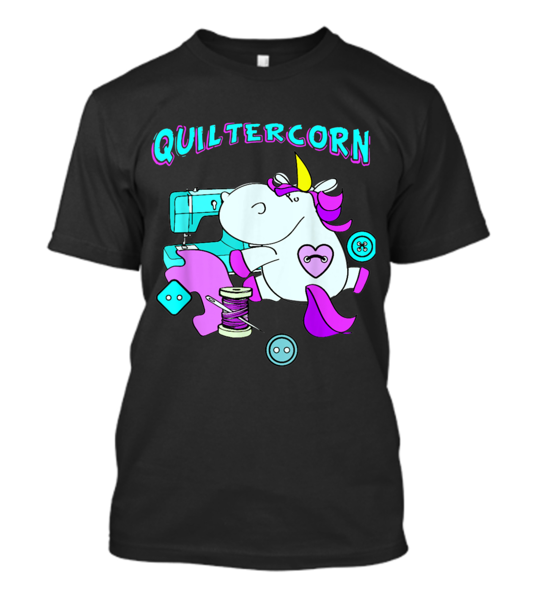 Quiltercorn Sewing Unicorn With Quilting Supplies Pastel Buttons And Thread T-Shirt