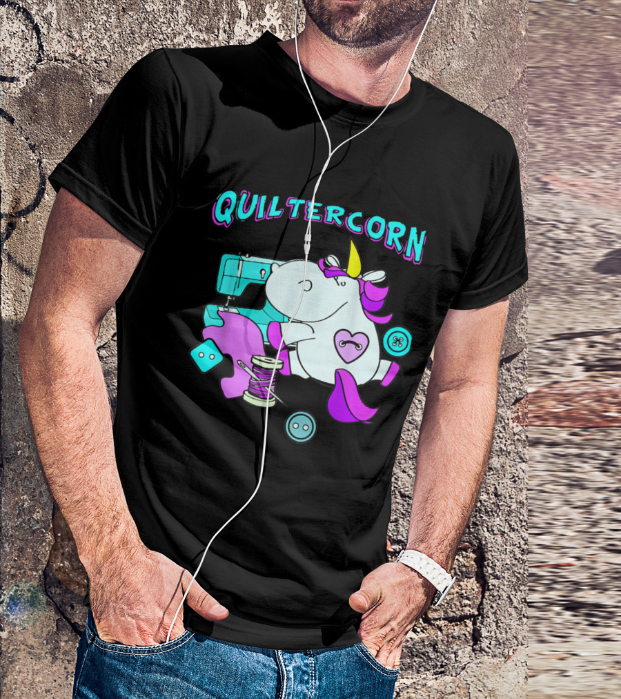 Quiltercorn Sewing Unicorn With Quilting Supplies Pastel Buttons And Thread T-Shirt