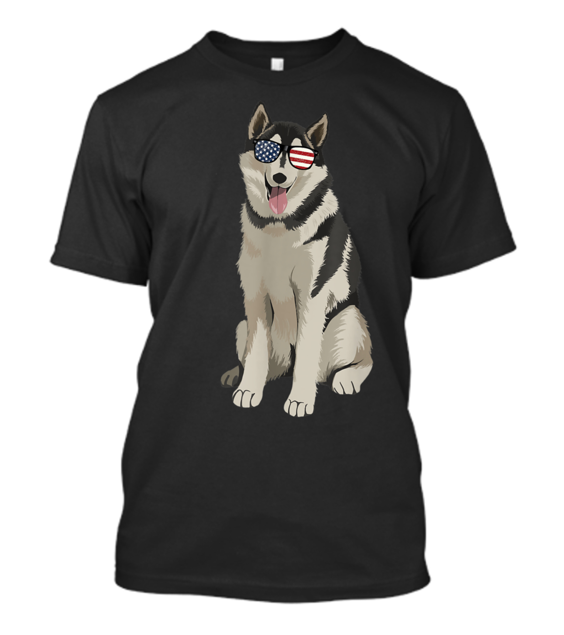 Siberian Husky Wearing American Flag Patterned Sunglasses T-Shirt