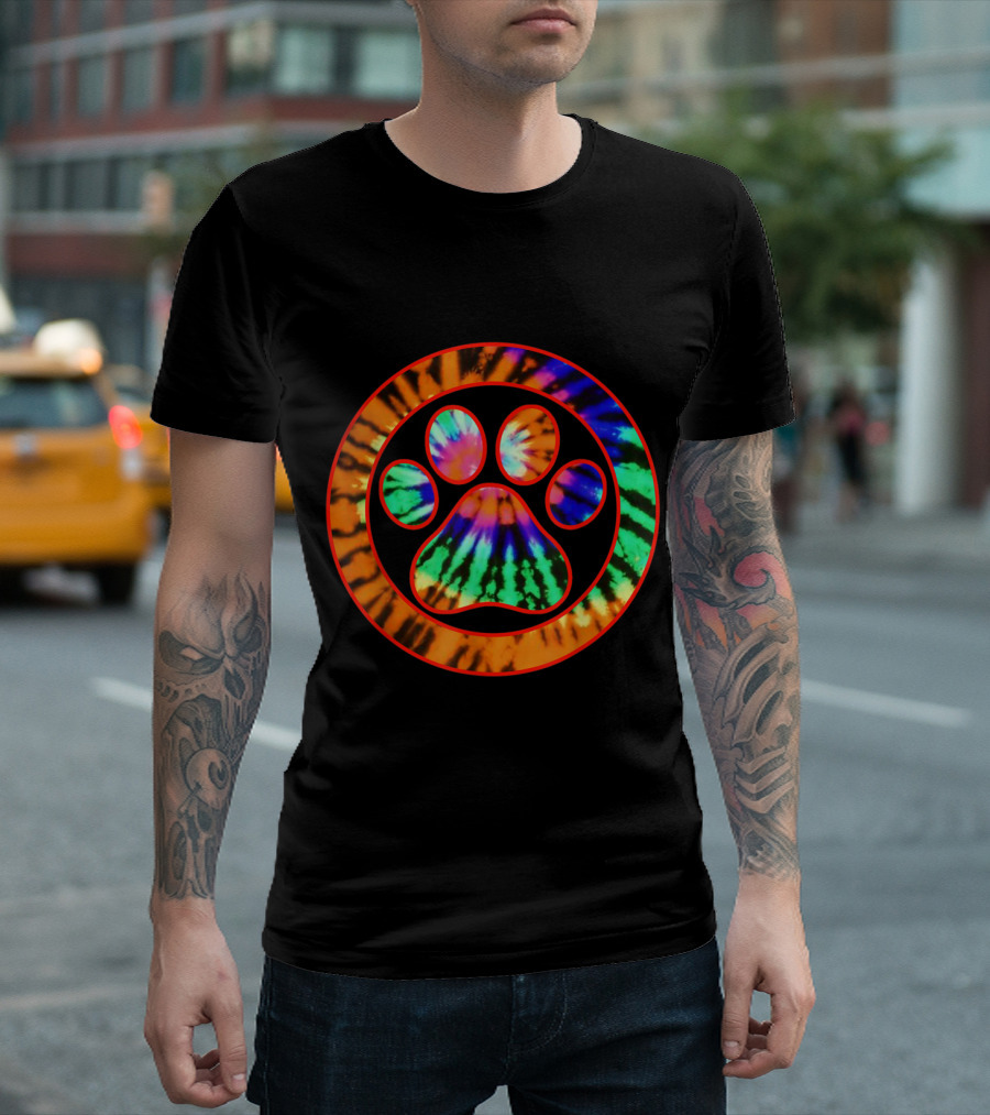 Tie Dye Paw Print Circle Cat Dog Pet T-Shirt