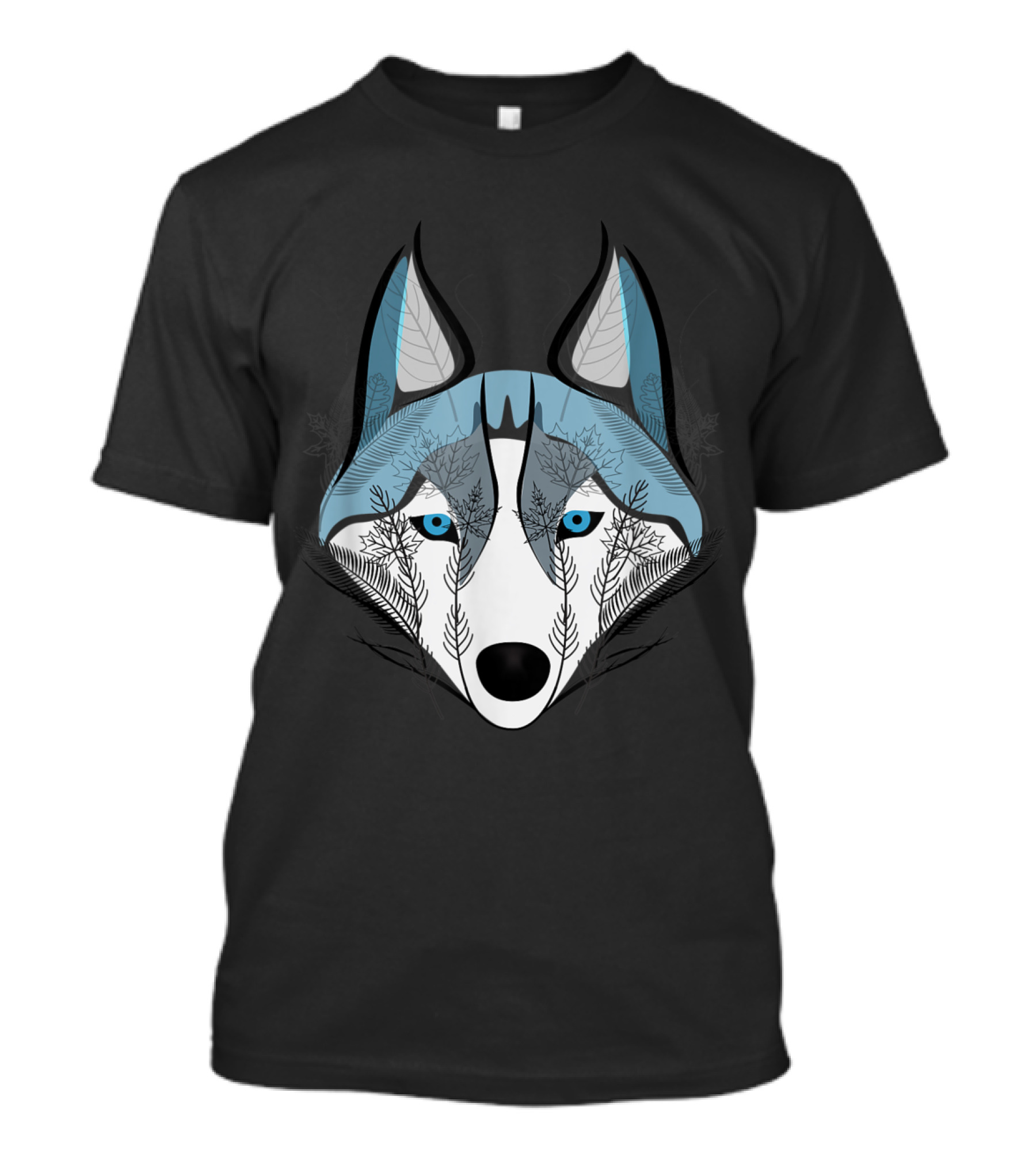 Siberian Husky Blue Eyes With Ornate Bird And Leaf Motif T-Shirt