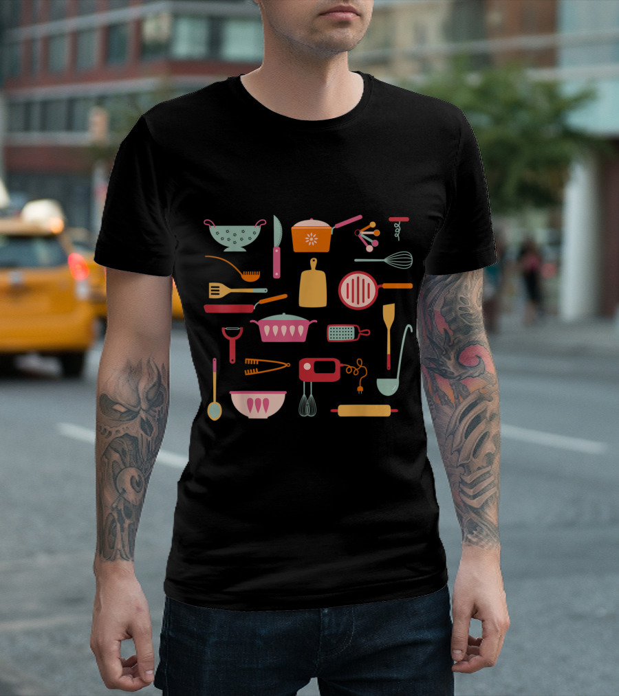 Essential Kitchen Tools And Cooking Utensils Illustration Collection T-Shirt
