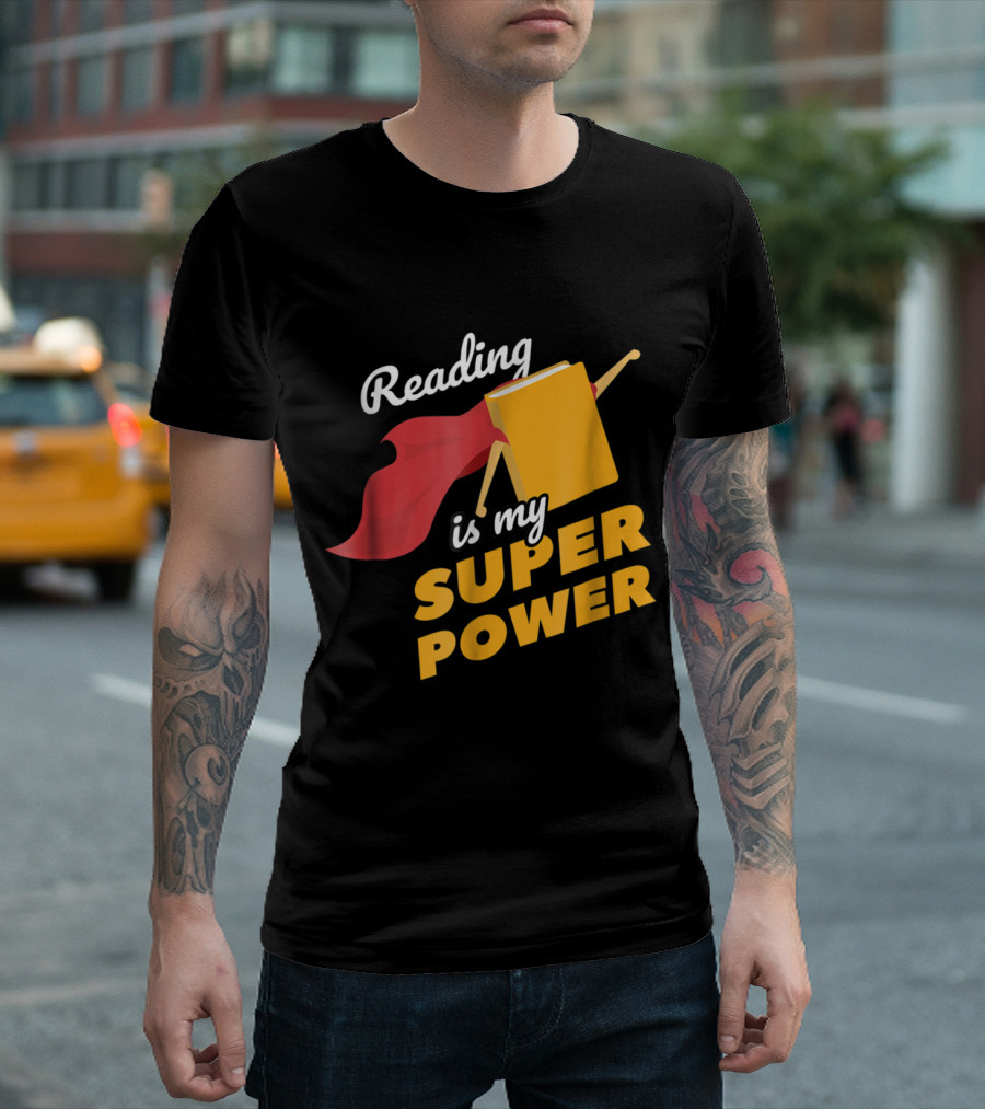 Reading is My Superpower with Cute Book and Red Cape T-Shirt