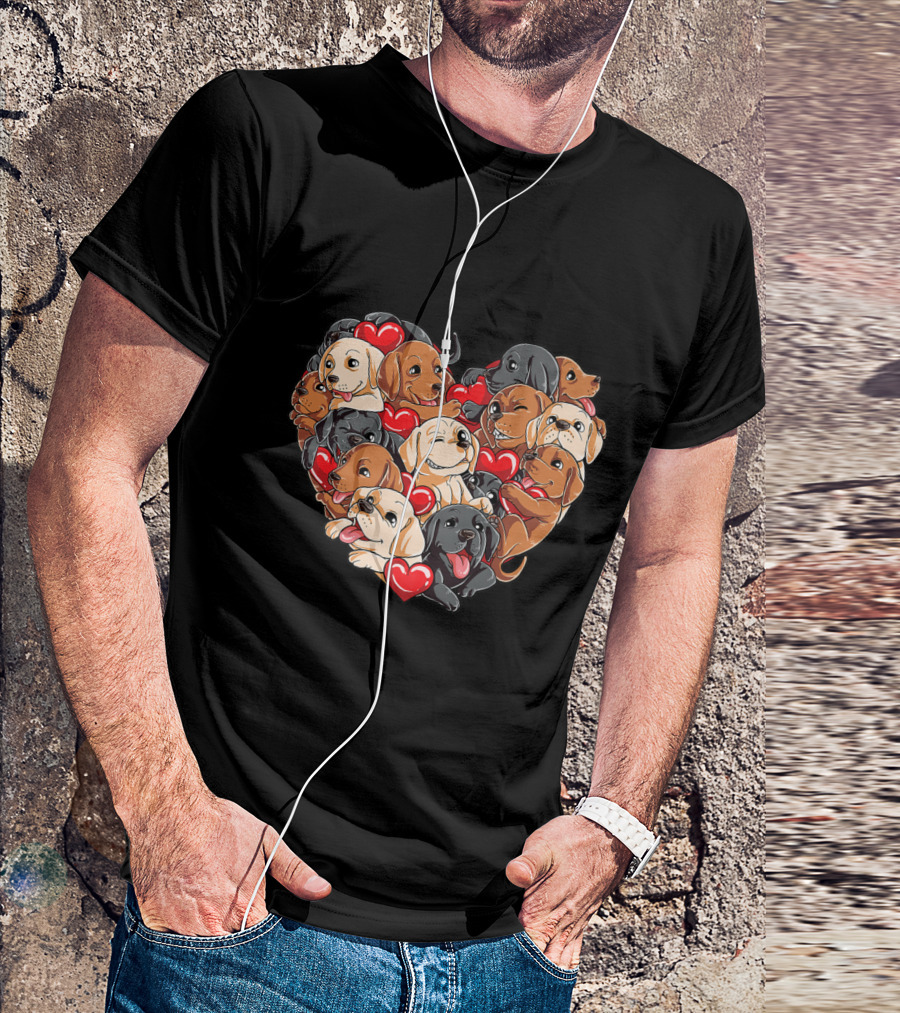 Heart Shape Formed By Labrador Puppies With Red Hearts Valentine's Day T-Shirt