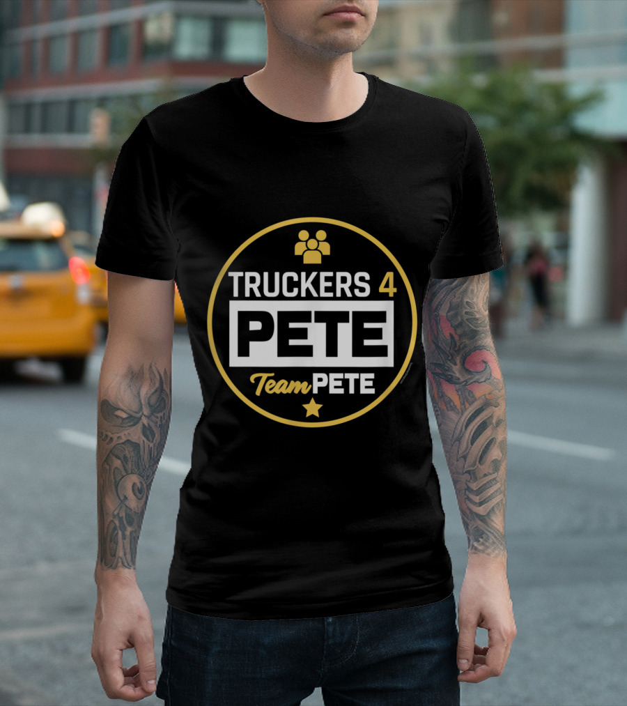 Truckers 4 Pete Team Pete Buttigieg Support Badge with Iconic Outline Star and Figures T-Shirt