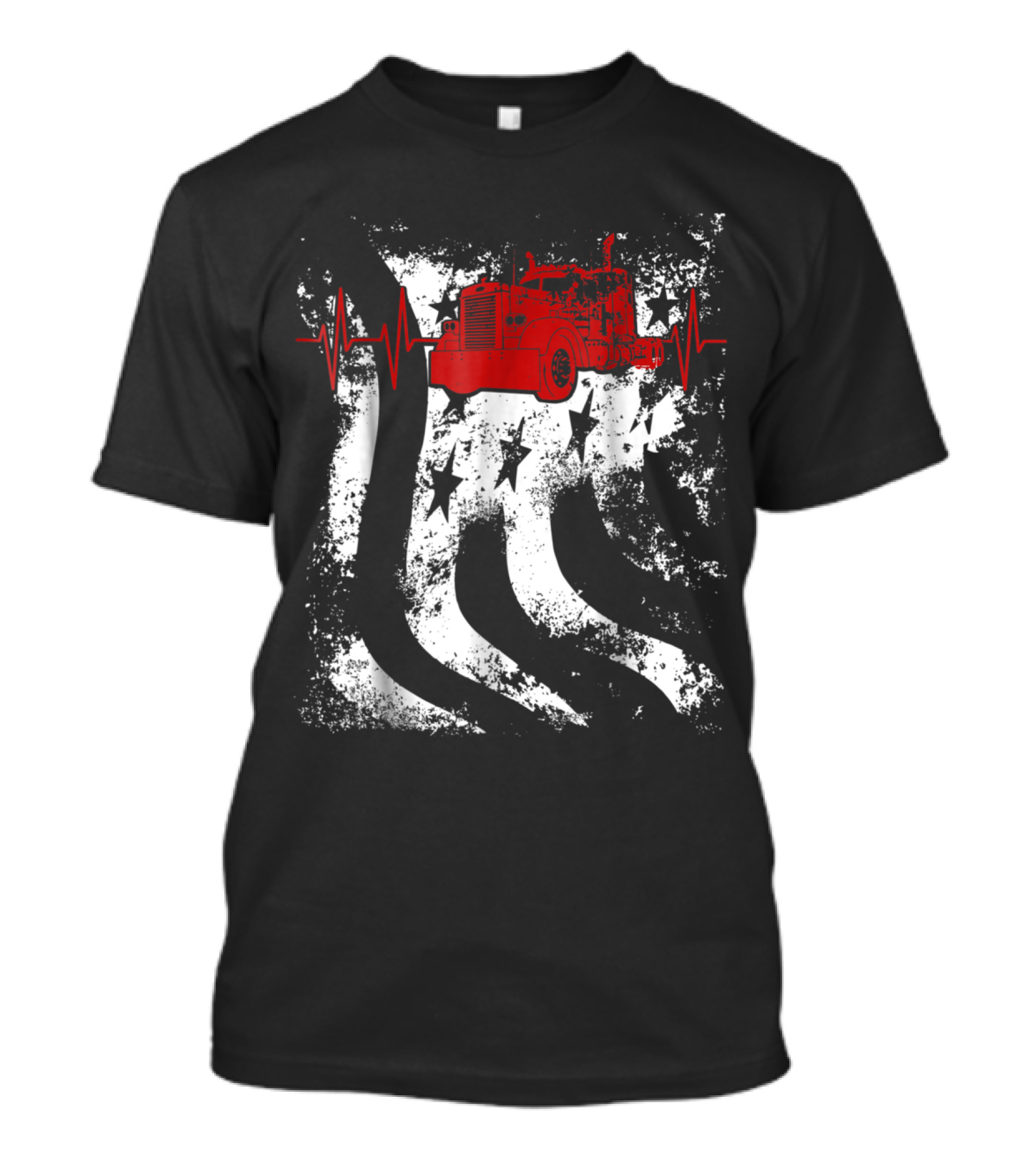 American Big Rig Trucks Are The U.S. Heartbeat With Stars And Stripes Flag T-Shirt