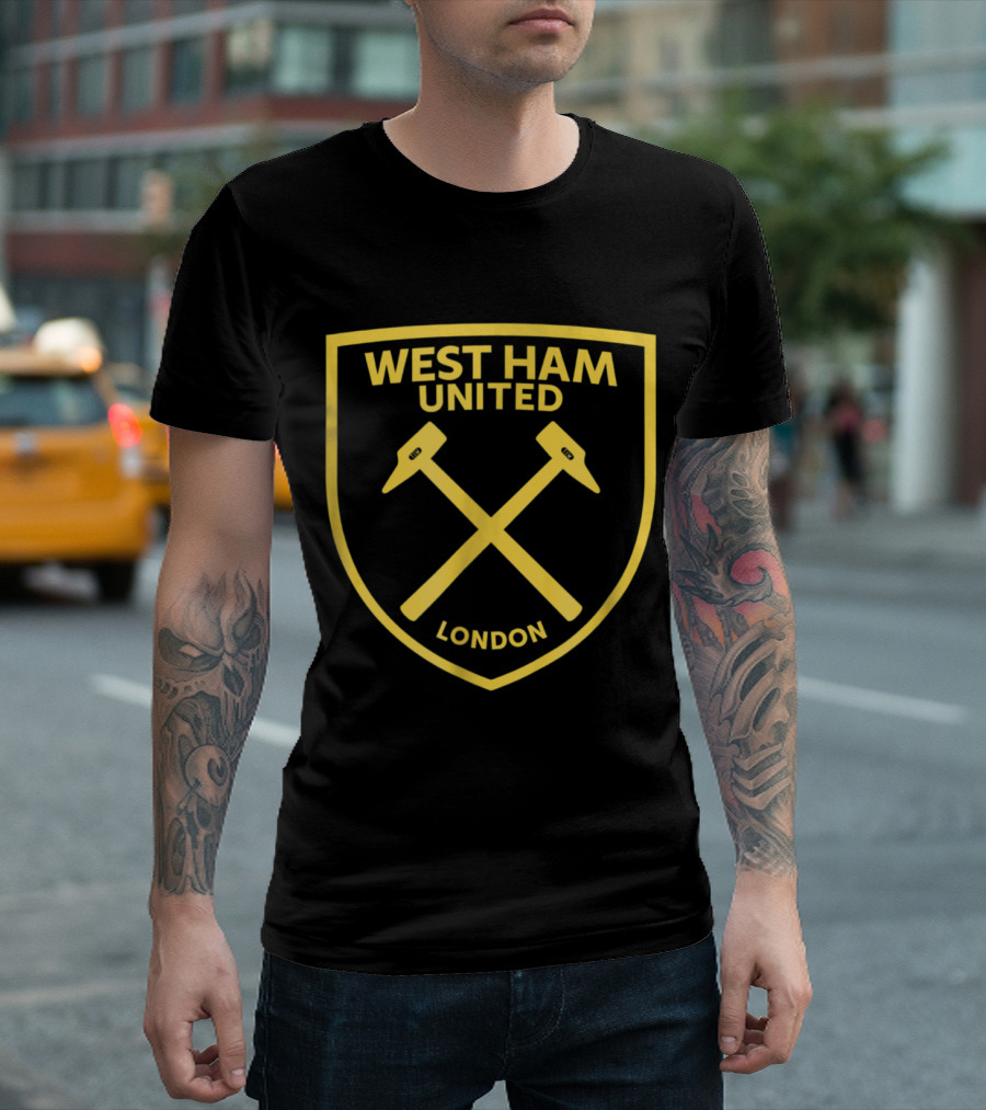 West Ham United London Gold Crest on Black Navy Background T-Shirt