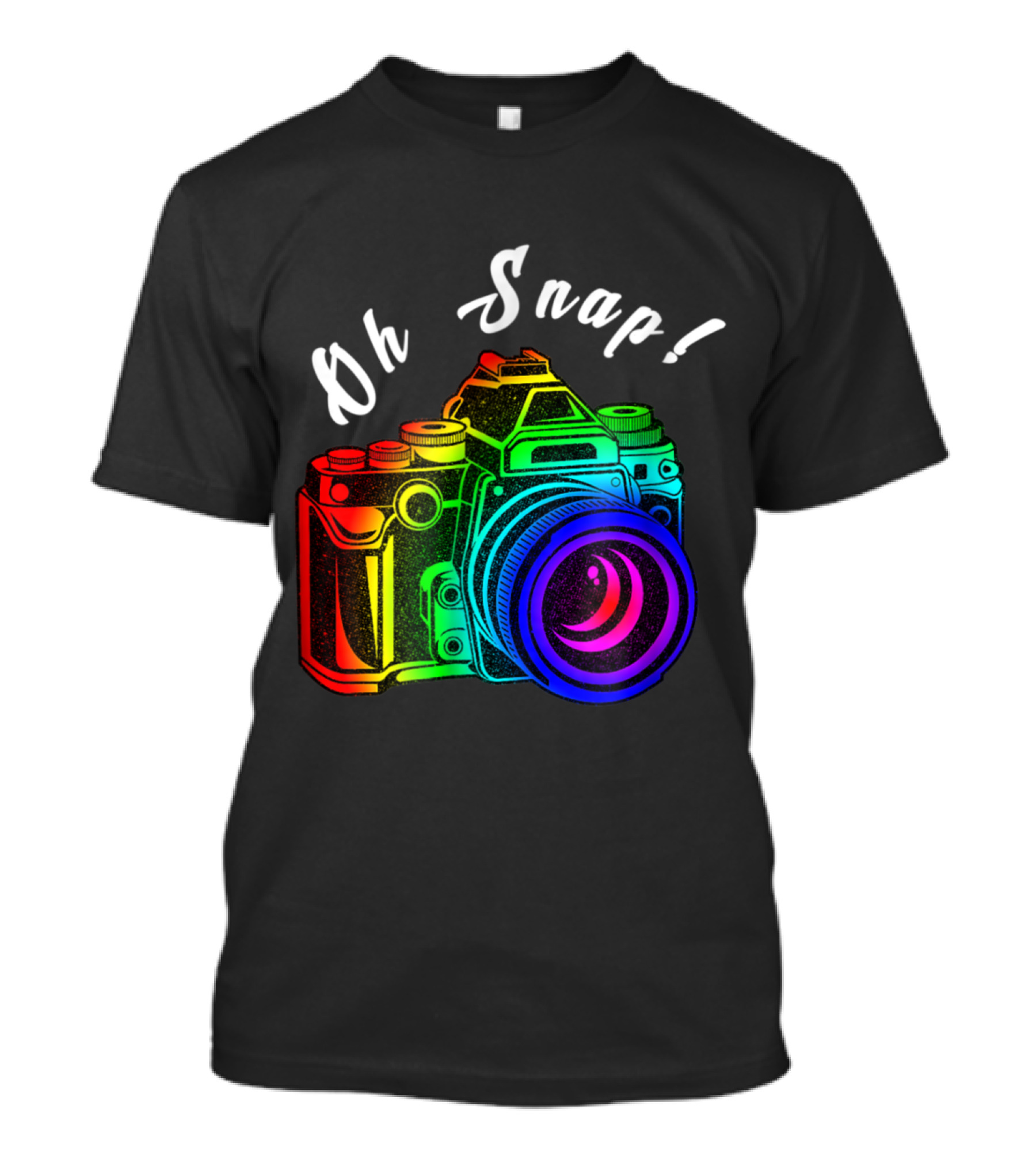 Oh Snap Colorful Retro Camera Illustration With Rainbow Lens Vintage Humorous Photographer Phrase T-Shirt