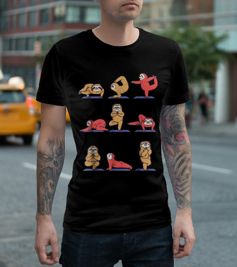 Sloth Yoga Asana Pose And Meditation With Playful Sloths In Various Yoga Positions T-Shirt
